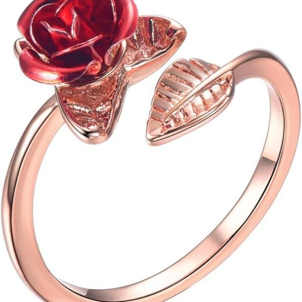 Rose Flower Ring, Stackable Band Ring For Women G… - image 1